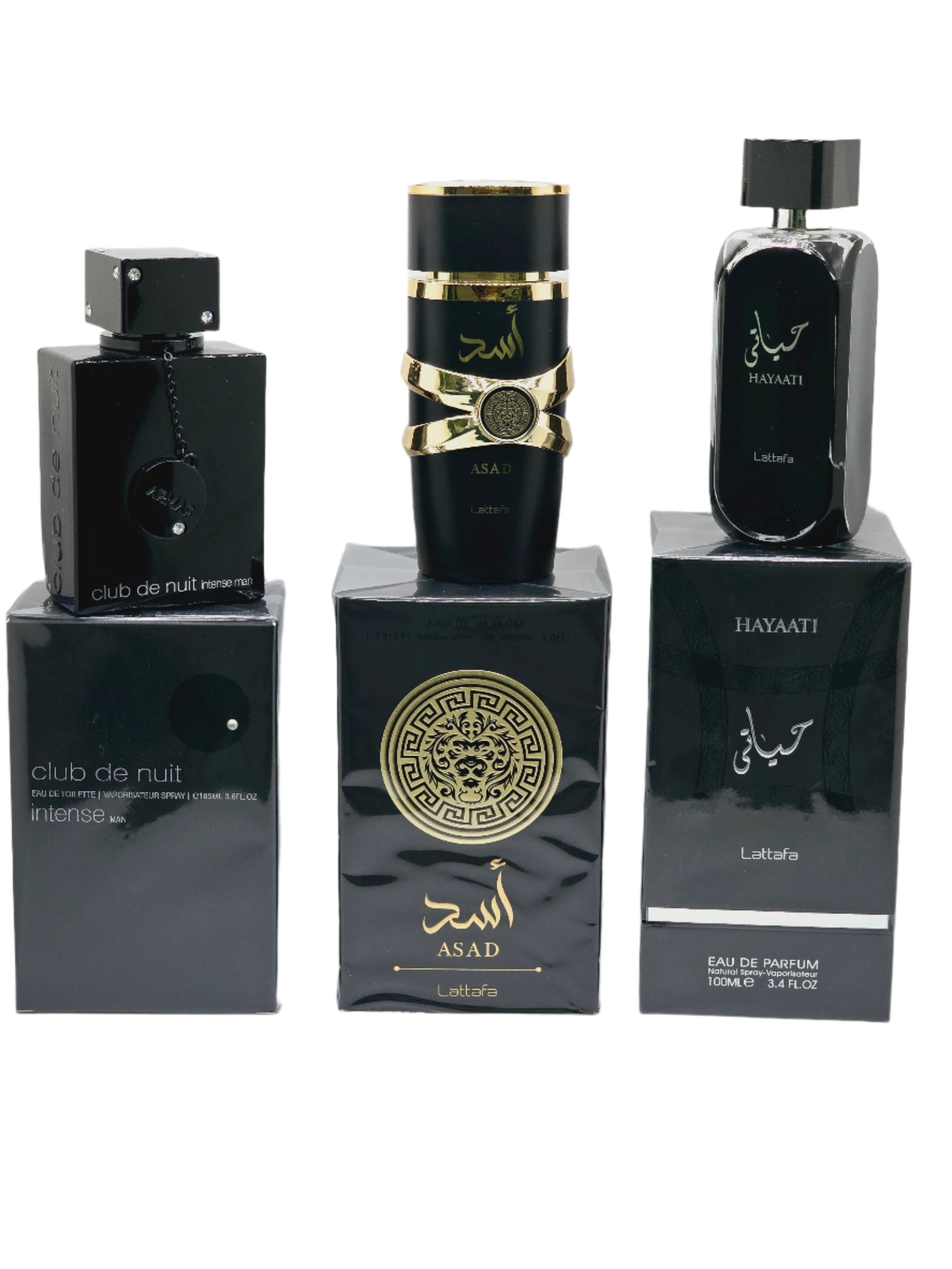 Club De Nuit Inetense La Bestia Negra By Armaf Men EDT Asad Lattafa EDP Hayaati Lattafa EDP 3.4oz/100ml Combo Set