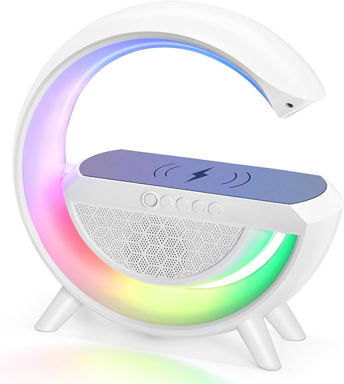 Bluetooth Speaker with Night Lights,Bluetooth Speakers with Wireless Phone Charger,Phone Wireless Charging Station FM Radio Speaker with Atmosphere Lamp Bedroom Office Shop Decor,Birthday Gift