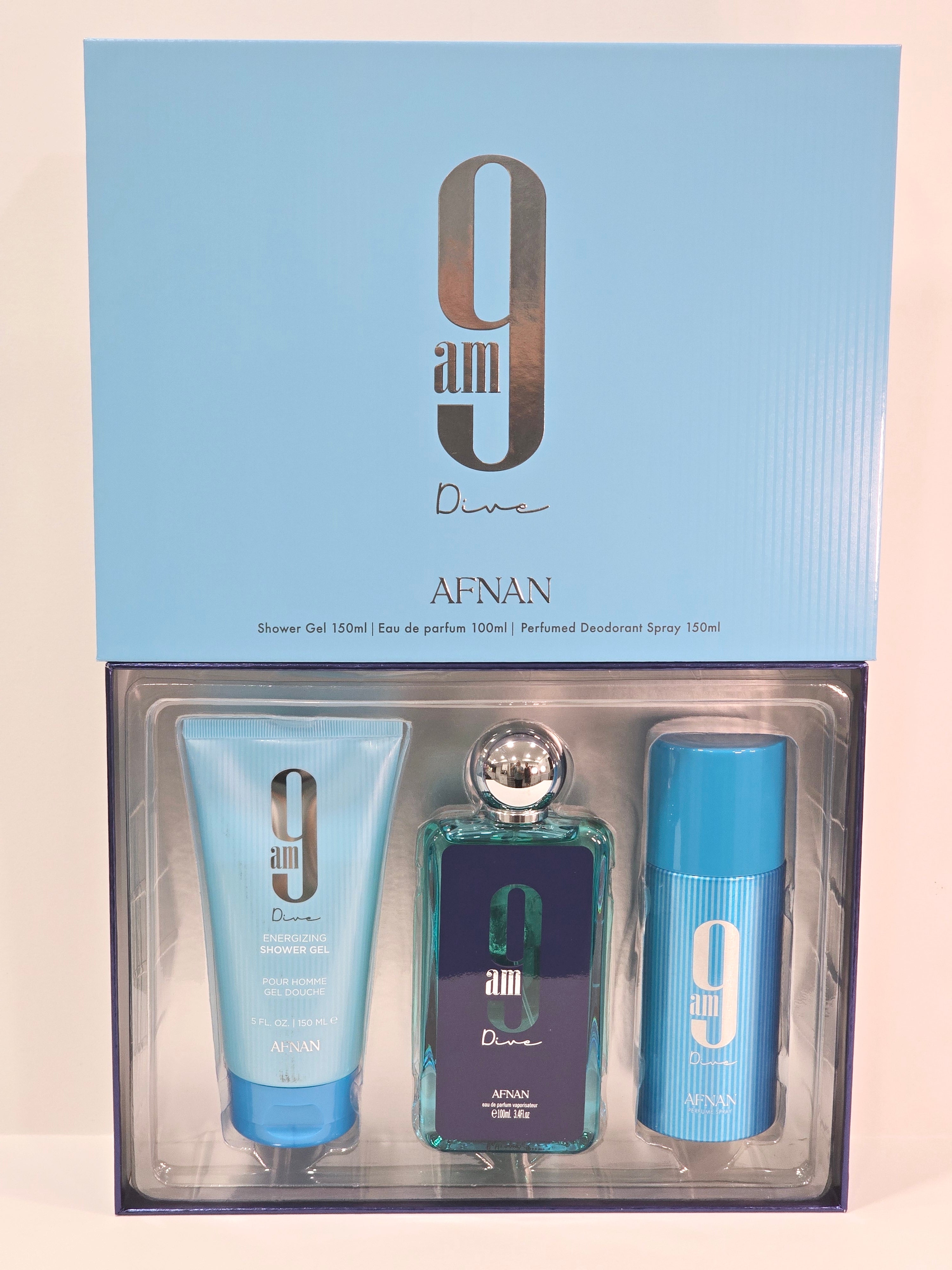 9AM Dive By Afnan Gift Set EDP 100ml Deo 150ml Shower Gel 150ml Unisex