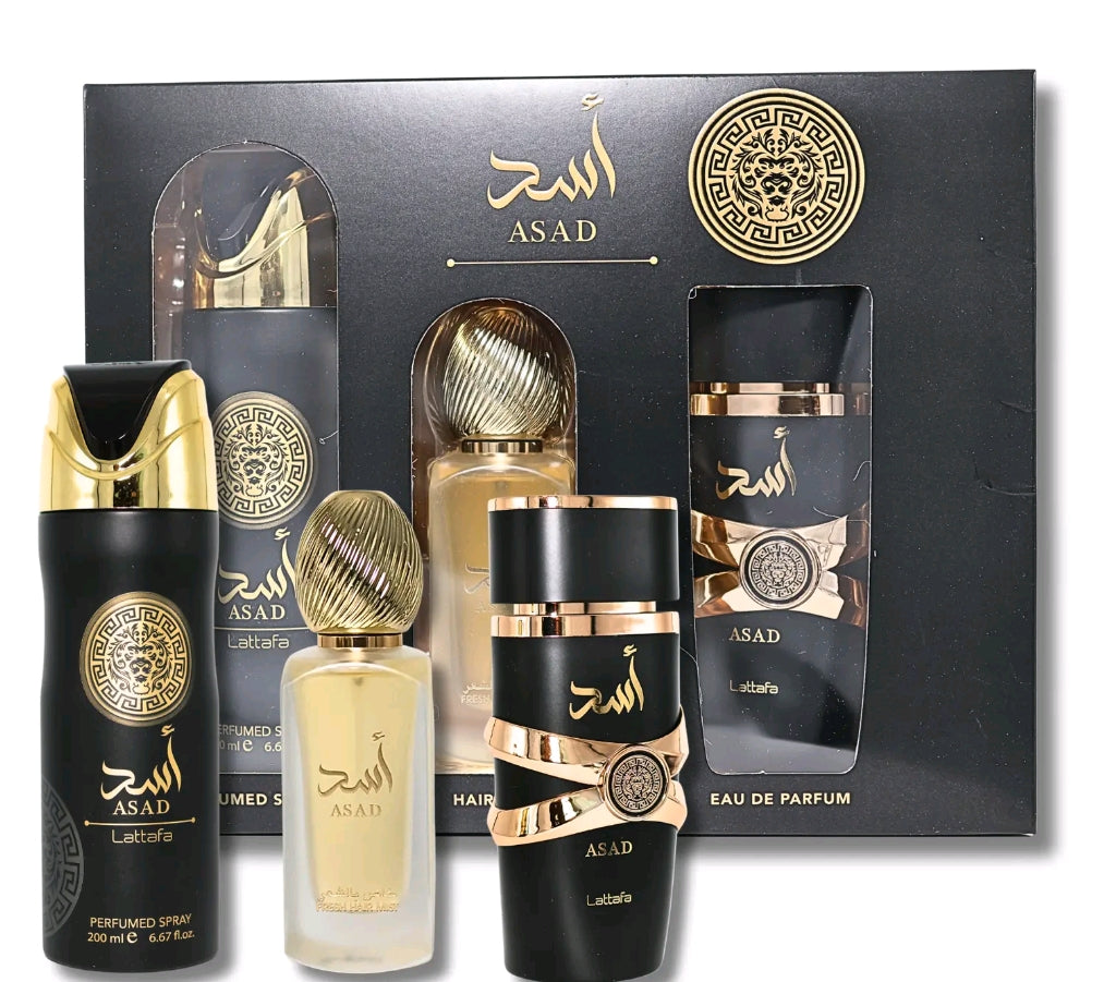 Asad By Lattafa Set 3Pc Asad 3.4 Eau De Parfum 6.7 Deo 1.7 Hair Mist For Men