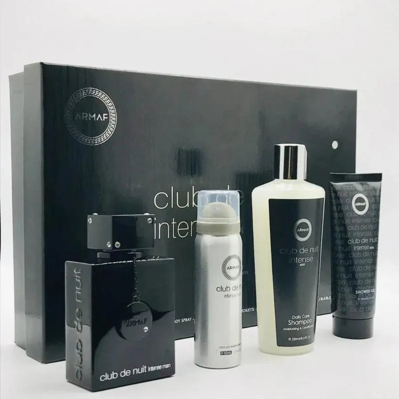 Set Club De Nuit Intense(LA BESTIA NEGRA) By Armaf 4PC For Men 3.6oz EDT 1.7oz Perfume Body Spray 3.4oz Shower Gel 8.4oz Shampoo