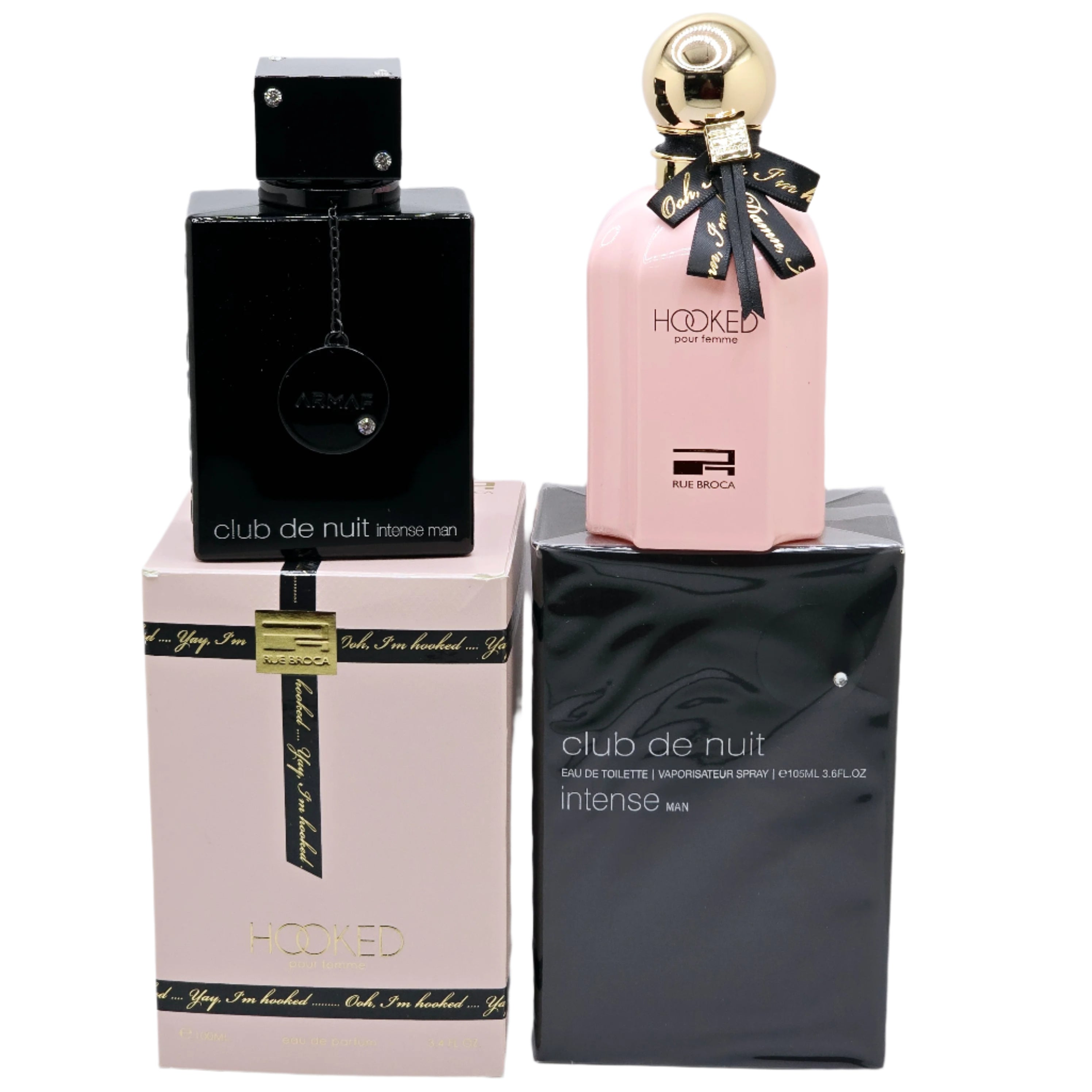 Combo Set Club De Nuit Intense Men (LA BESTIA NEGRA)3.6oz/105ml Hooked Rue Broca For Women Eau De Parfum Women 3.4oz/100ml