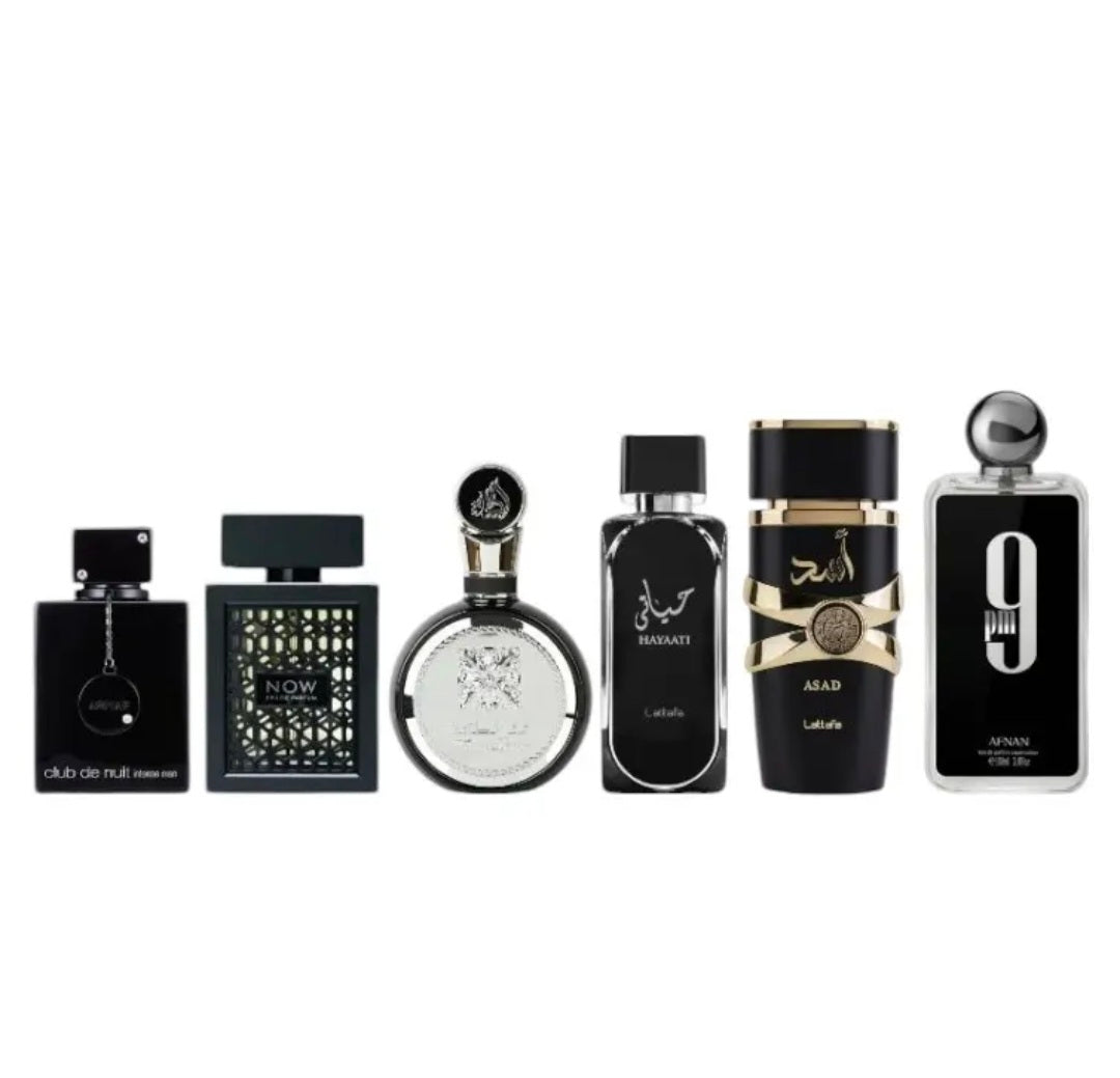 Mega Combo Club de Nuit Intense Men(La Bestia Negra) Rave Now Black Fakhar Silver Hayaati Black Asad 9 PM Black 3.4oz/100ml each
