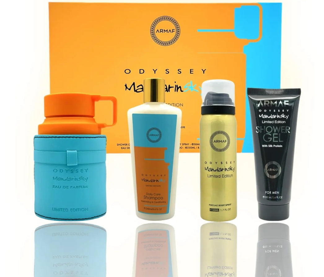 Odyssey Mandarin Sky Gift Set Limited Edition For Men Shower Gel 3.4oz /100ml Perfume Body Spray 1.7oz/50ml Eau De Parfum 3.4oz/100ml Shampoo 8.4oz/250ml