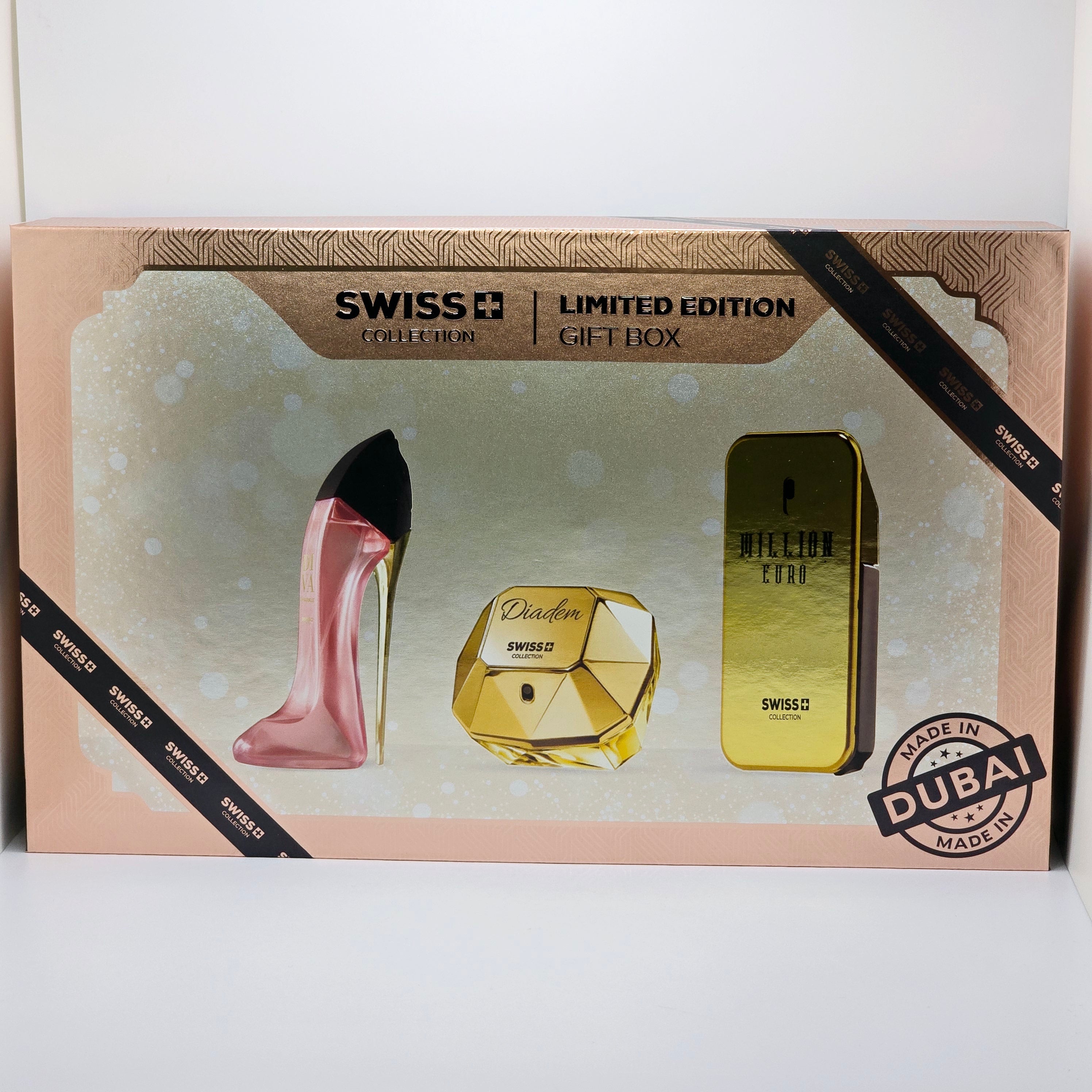 Swiss Collection 3Piece Gift Set For Women Diva Pink EDT 3.4 oz Diadem EDT 25ml Million Euro EDT 3.4 oz