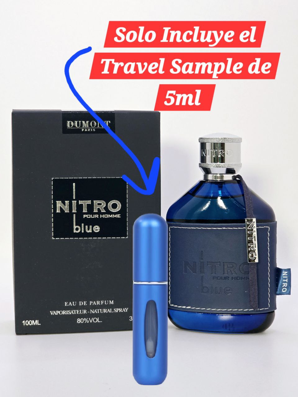 Travel Sample Tester 5ML Nitro Blue Eau De Parfum By Dumont For Men Sweet Amber Aromatic Balsamic Citrus Woody