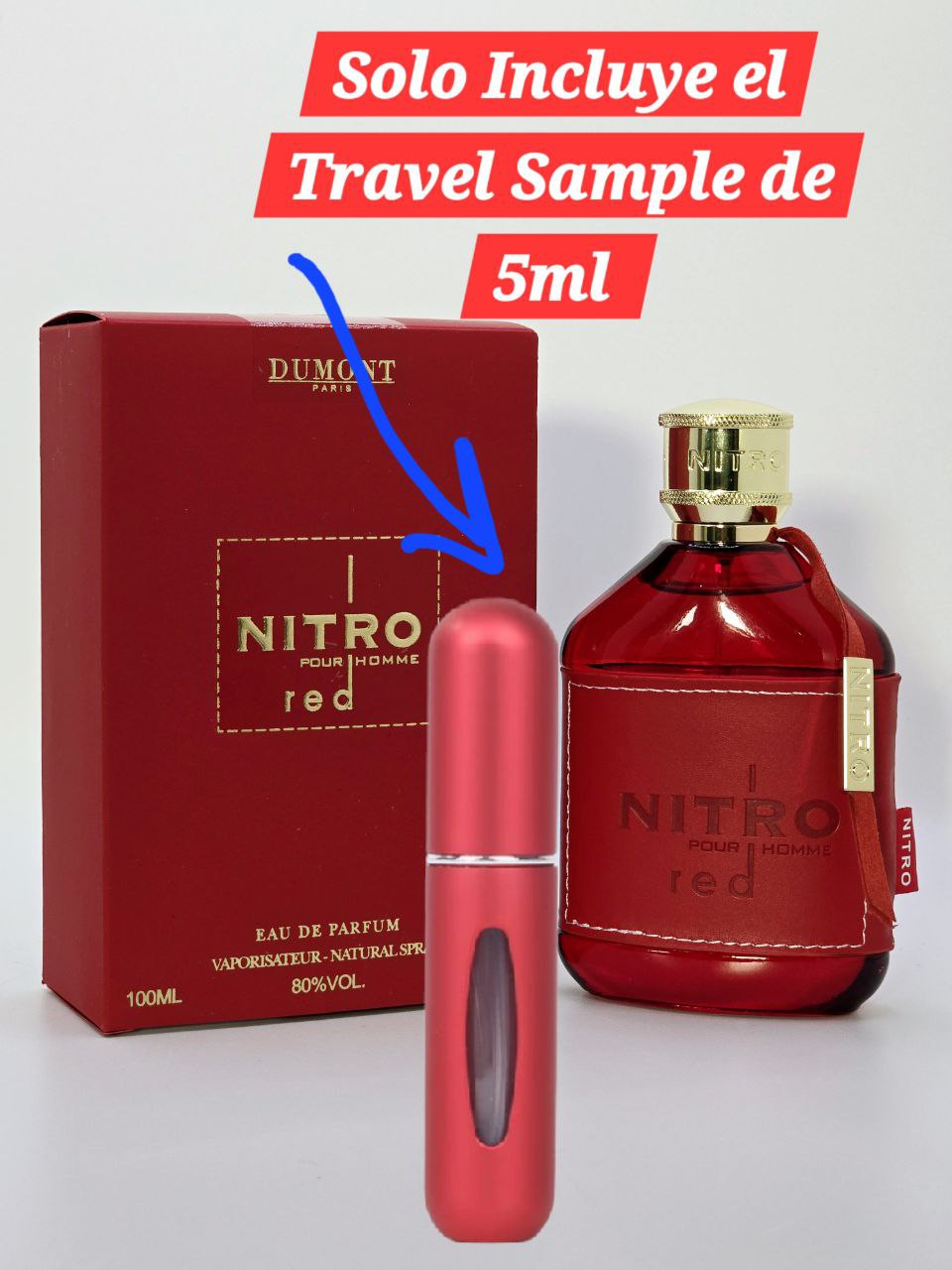 Travel Sample Tester 5ML Nitro Red Eau De Parfum For Men By Dumont Cedar Amber Patchouli Apple