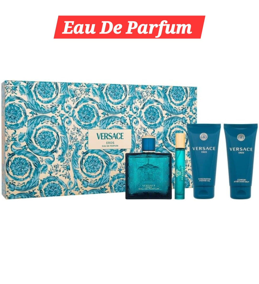 Versace Eros Gift Set for Men Eau De Parfum with 3.4 oz EDP + Travel Spray