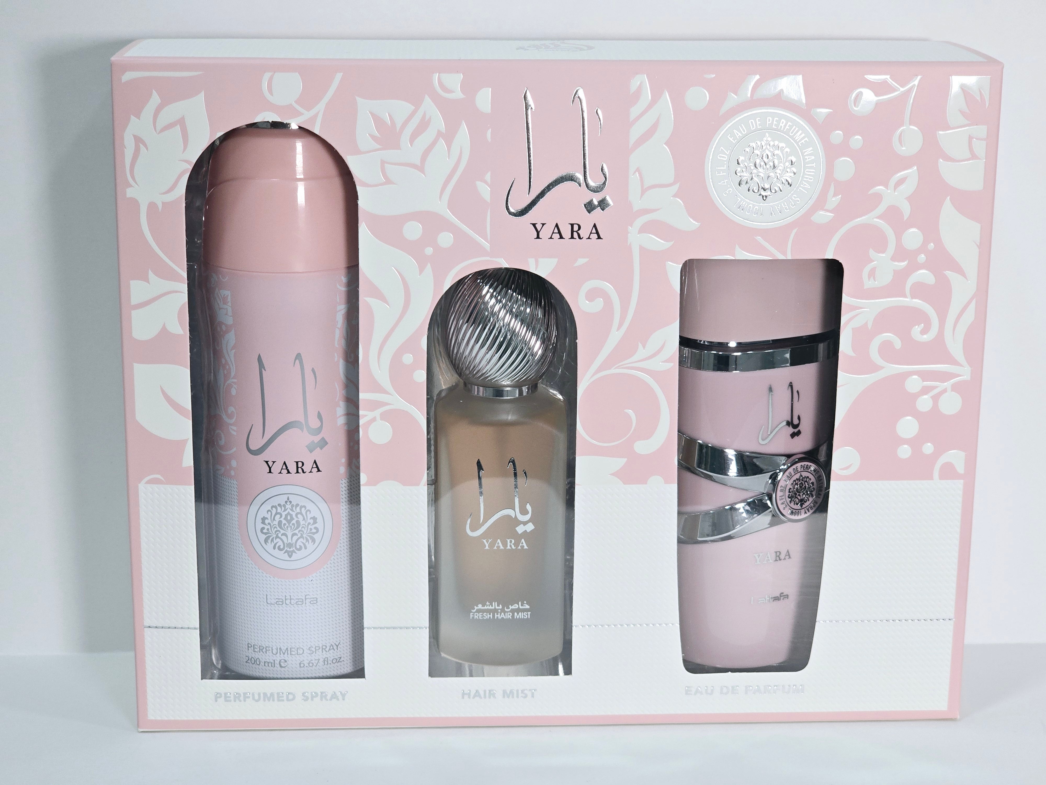 YARA PINK LATTAFA 3 Pcs GIFT Set With 3.4oz EDP Spray + Deodorant + HAIRMIST For Women
