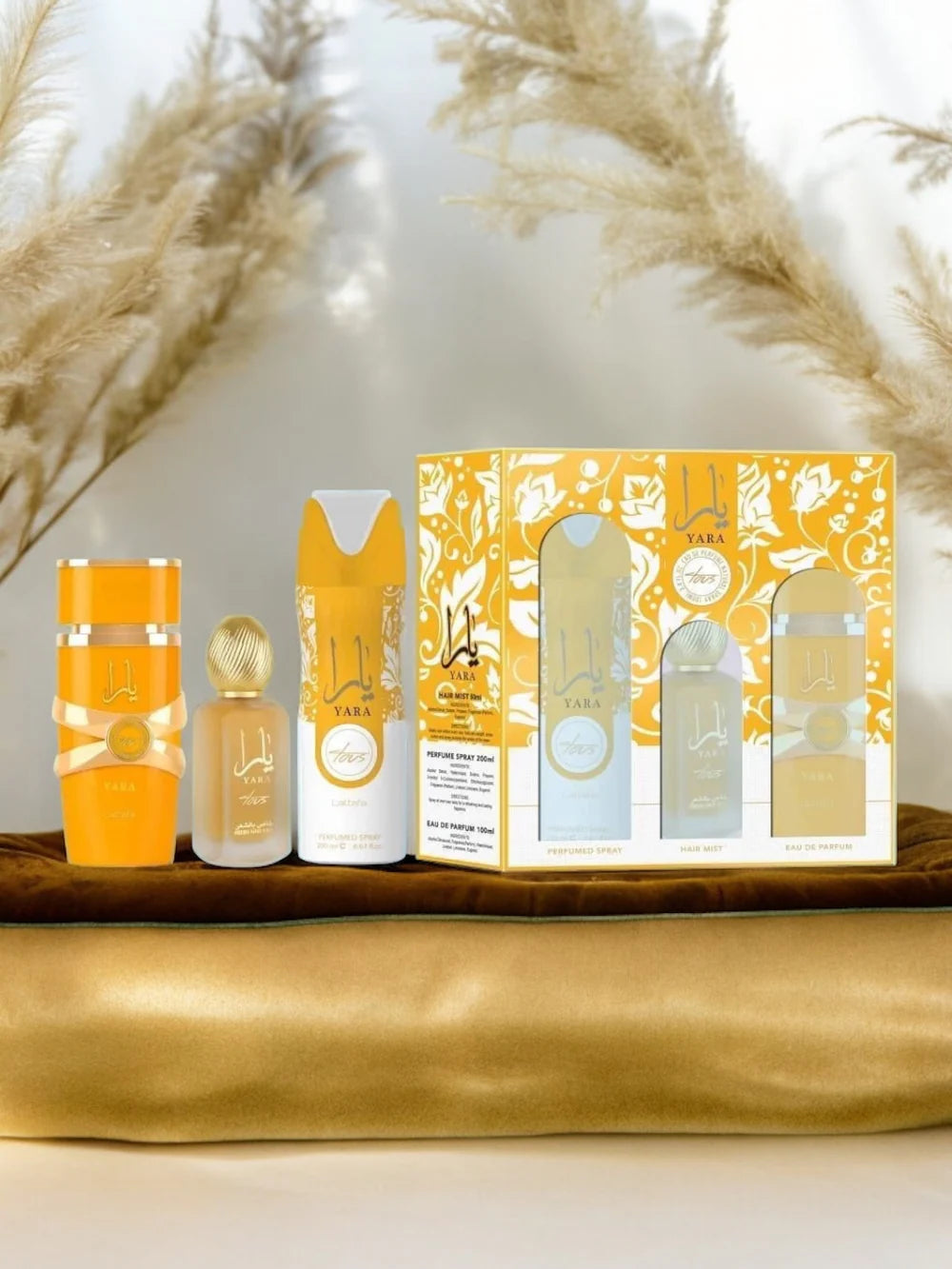 Yara Tous By Lattafa 3 Pcs Gift Set 100Ml EDP 200ML Deo 50ML Hair Mist